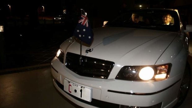 Prime Minister Kevin Rudd departs after the debate at the National Press Club in Canberra on Sunday.