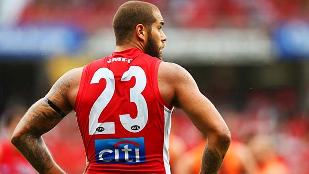 Lance Franklin during Saturday's match against the Giants. 