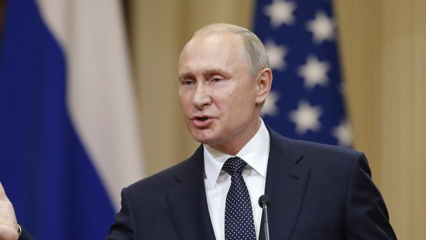 Russian President Vladimir Putin speaks during a press conference after the meeting of US President Donald Trump and Russian President Vladimir Putin. 