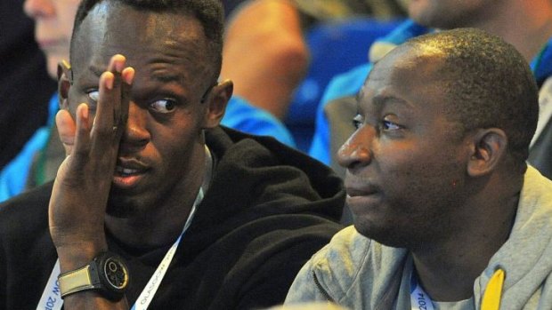 Nervous: Usain Bolt was at the netball to support the Sunshine Girls against New Zealand.