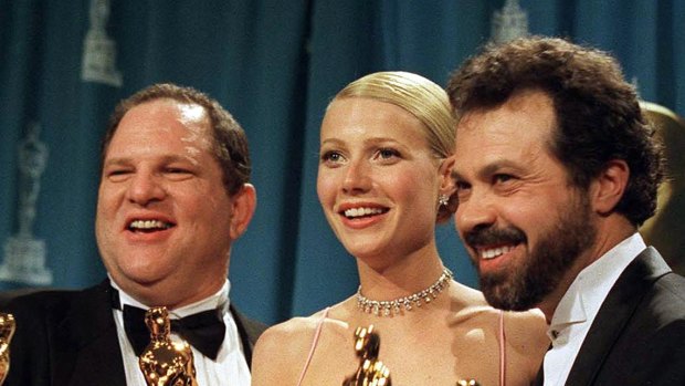 Harvey Weinstein, left, Gwyneth Paltrow and Edward Zwick celebrated winning the Oscar for best picture for "Shakespeare in Love." (Monica Almeida/The New York Times) .