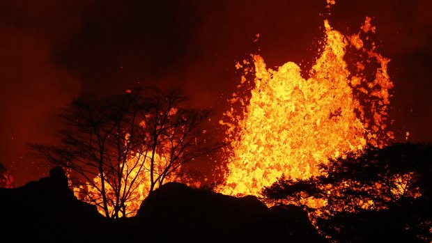 Lava erupts inside Leilani Estates near Pahoa, Hawaii. 
