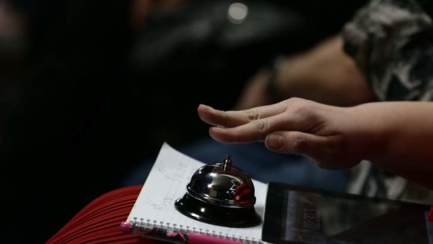 The timer bell at the second leaders' debate at the Broncos Leagues Club in Brisbane.