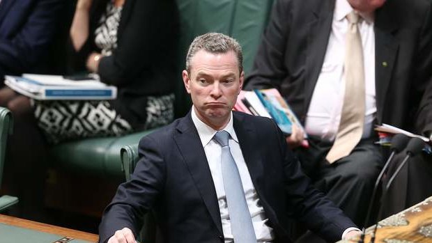 Leader of the House Christopher Pyne at the end of QT. Photo: Alex Ellinghausen