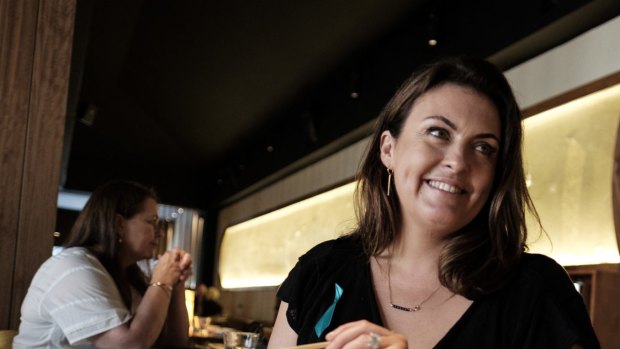TV chef Karen Martini is seen during lunch with Age journalist Karl Quinn at Toko restaurant in Prahran on January 28, 2016 in Melbourne, Australia.  