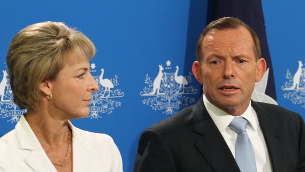 Minister Assisting the Prime Minister for Women, Michaelia Cash, and Prime Minister Tony Abbott in Melbourne on Wednesday.
