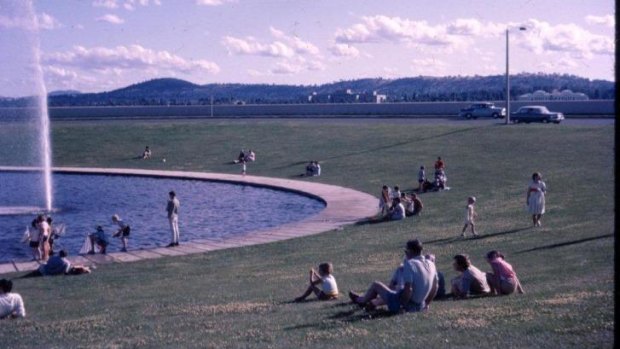 Summer: Marilyn and Bill Gillard's entry to The Canberra Times' "Lake Memories" photo competition. Both remember the Rond Pond as a very popular picnic and paddling place.