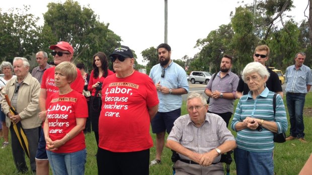 Labor supporters gather outside Eventide Nursing Home at Brighton.