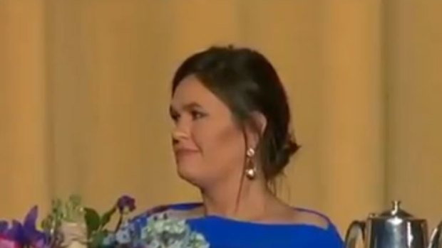 Sarah Sanders Huckabee was stony-faced as she was mocked by comedian Michelle Wolf at the White House Correspondents\' dinner.