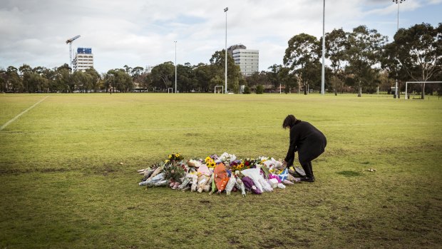 Locals came throughout the day to leave floral tributes to Eurydice Dixon. 