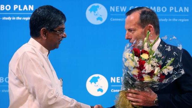 More flowers! Prime Minister Tony Abbott visited Mumbai University. Photo: Andrew Meares