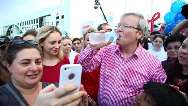 Prime Minister Kevin Rudd at the EKKA Brisbane Show with his daughter Jessica on Wednesday.