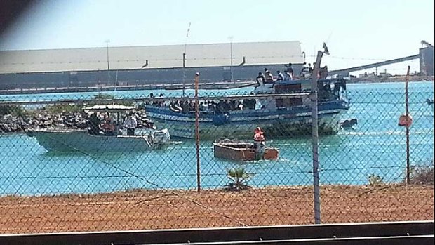 The boat that arrived in Geraldtonon Tuesday with dozens on board.