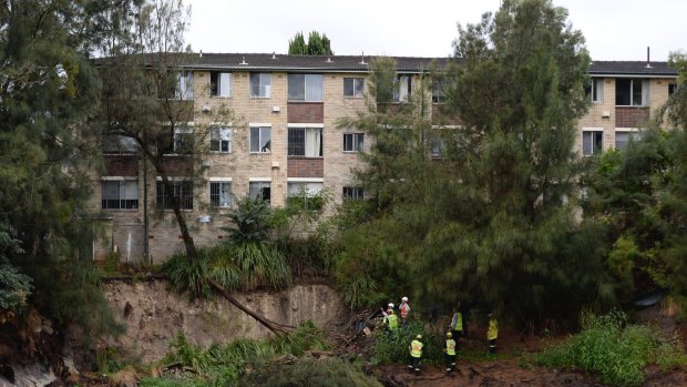 Emergency services attend an unstable unit block on Ewart Street in Marrickville.