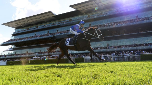 Magestic: Hugh Bowman guides Winx to victory in the Longines Queen Elizabeth Stakes.