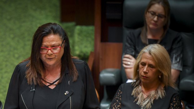 Victorian treaty advancement commissioner Jill Gallagher (left) addressed State Parliament in March. 