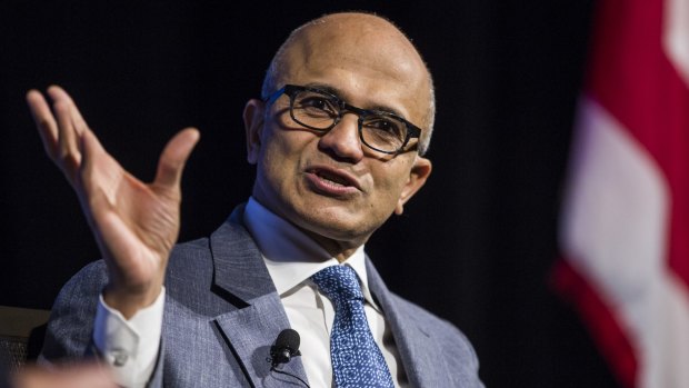 Satya Nadella, chief executive officer of Microsoft Corp., said he owed his story to an "immigration policy that then allowed me to live" the American dream.