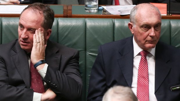 Prime Minister Malcolm Turnbull, Agriculture Minister Barnaby Joyce and Deputy Prime Minister Warren Truss during question time on Wednesday.