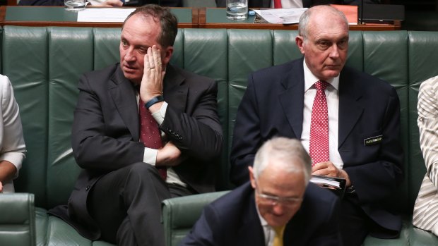 Prime Minister Malcolm Turnbull, Agriculture Minister Barnaby Joyce and Deputy Prime Minister Warren Truss during question time on Wednesday.