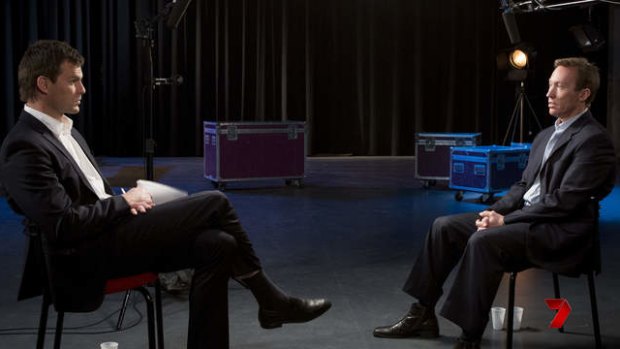 Dean Robinson (right) is interviewed by Luke Darcy on Channel Seven.