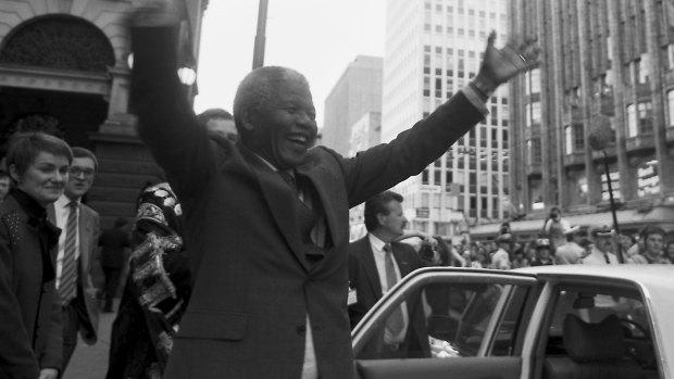 Nelson Mandela arrives at Melbourne Town Hall in 1990.
