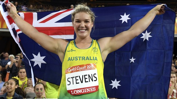 Dani Stevens notched a Commonwealth record to win gold in the discus.