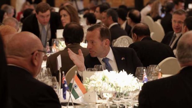 Prime Minister Tony Abbott at a business luncheon at the Taj Mahal Palace hotel in Mumbai. Photo: Andrew Meares