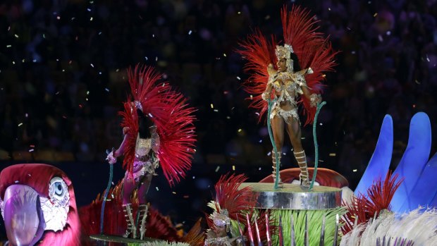 Samda dancers perform during the closing ceremony in the Maracana stadium at the 2016 Summer Olympics in Rio de Janeiro, Brazil, Sunday, Aug. 21, 2016. (AP Photo/David Goldman)