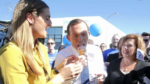 Opposition Leader Tony Abbott and his daughters visit the Ekka in Brisbane  on Friday.