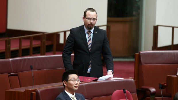 AMEP Senator Ricky Muir during question time. Photo: Alex Ellinghausen