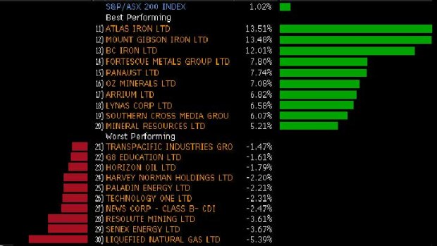 Today's biggest winners among the top 200 are iron ore miners.
