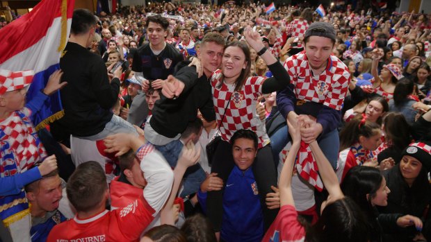 Croatian soccer fans watch the live broadcast of the World Cup Soccer final at the Sunshine Croatian Catholic Church.