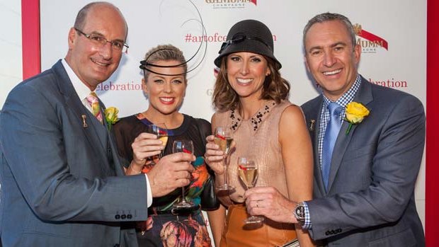 Mumm's the word ... David Koch, Samantha Armytage, Nat Barr and Mark Beretta at the G.H. Mumm marquee on Melbourne Cup Day.