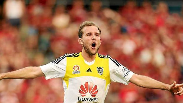 Stunner: Jeremy Brockie of the Phoenix celebrates scoring the equaliser against Western Sydney Wanderers.