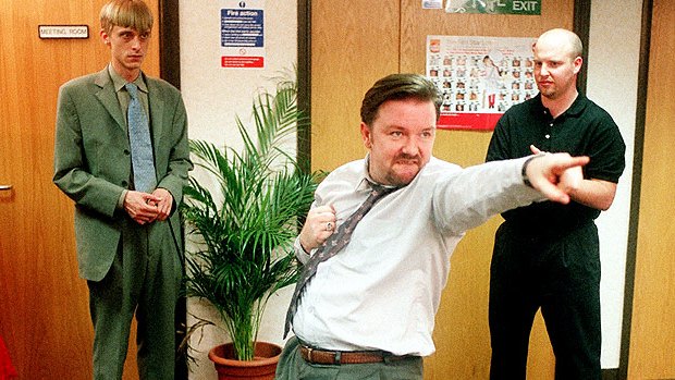 Funny business: Gervais in a scene from the original <i>The Office</i>.
