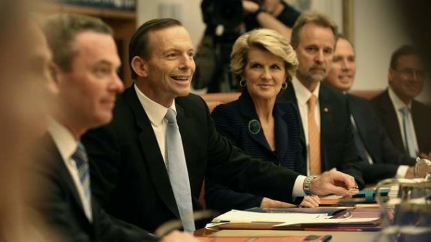 Prime Minister Tony Abbott holds a meeting of the full ministry in the cabinet room at Parliament House on Wednesday.