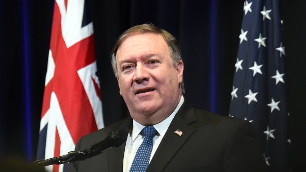 Mike Pompeo, US secretary of state, speaks during a news conference at the Australia-US Ministerial talks.