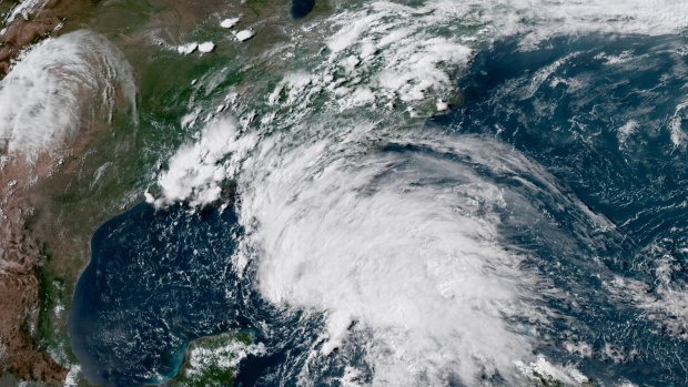 A satellite image shows subtropical storm Alberto in the Gulf of Mexico. 