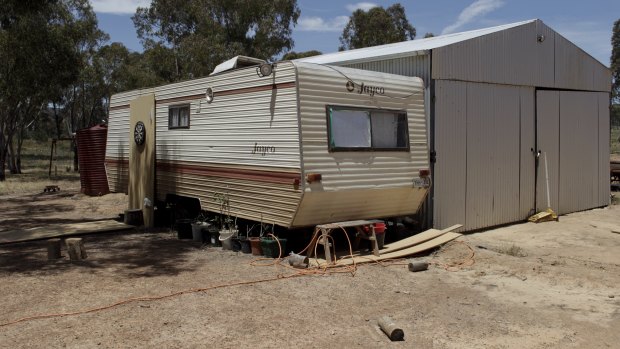 A caravan on the property where the children were found. 
