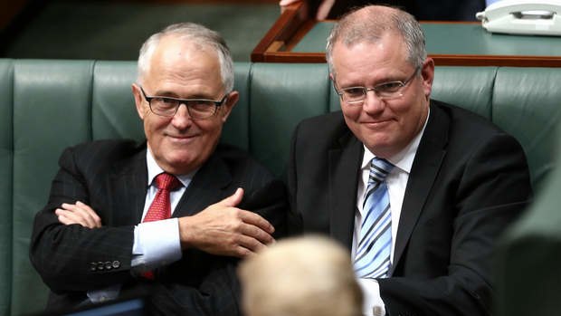 Communications Minister Malcolm Turnbull and Immigration Minister Scott Morrison during question time. Photo: Alex Ellinghausen