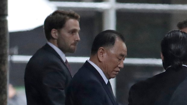 North Korea's Kim Yong Chol, leaves a meeting in New York with US Secretary of State.