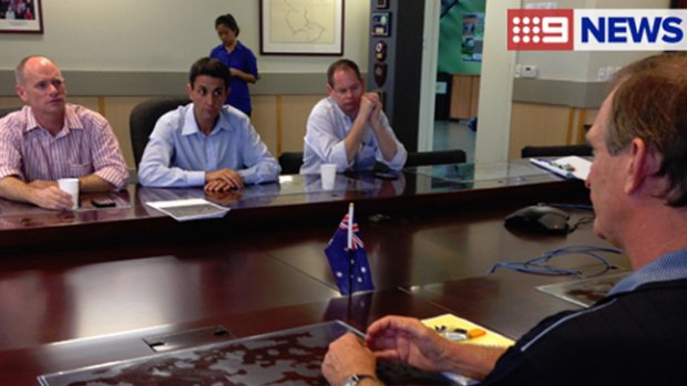 Premier Campbell Newman talks with Cook Shire mayor Peter Scott in Cooktown, north Queensland.