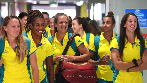 Australia's rugby sevens players arrive at the Gold Coast airport.
