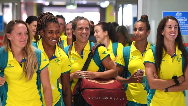 Australia's rugby sevens players arrive at the Gold Coast airport.