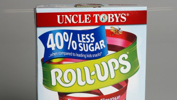 Uncle Tobys Roll Ups, which proclaims among its "nutritional benefits" that it is "made with real fruit", only contained only 25 per cent fruit.