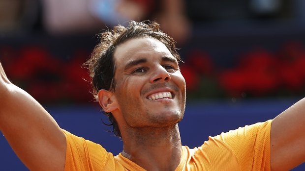 Cruising through: Rafael Nadal celebrates winning his semifinal. 