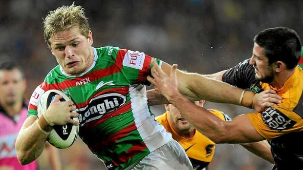 Barnstomer: George Burgess of the Rabbitohs takes on the Broncos defence.