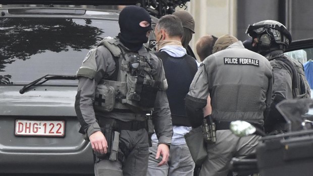 Belgian Special Police at the scene of a shooting in Liege on Tuesday.