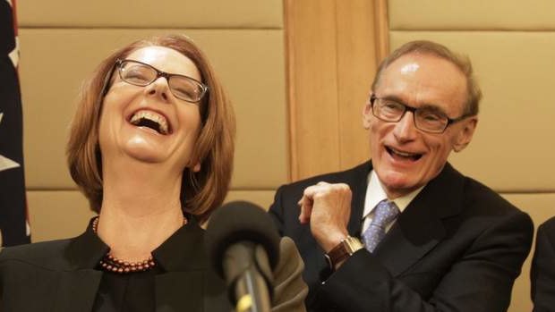 Happier times ... Prime Minister Julia Gillard with Foreign Minister Bob Carr at a press conference in Beijing China on 9 April, 2013.