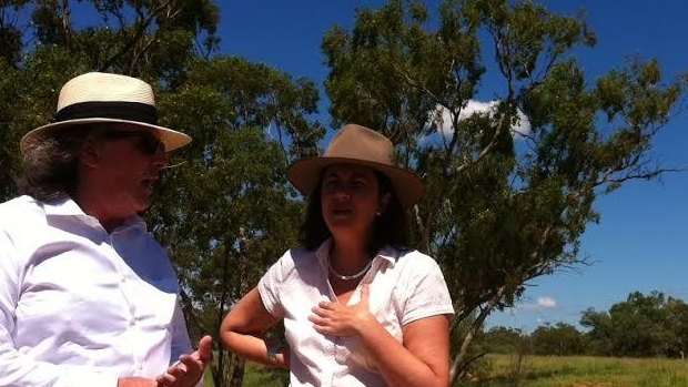 Premier Annastacia Palaszczuk on the levee protecting Charleville during the 2015 election.